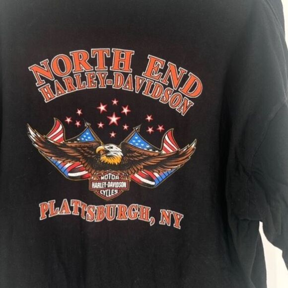 Vintage Harley-Davidson 2002 North End Plattsburgh NY T-Shirt Black XXL Flames - Picture 6 of 11